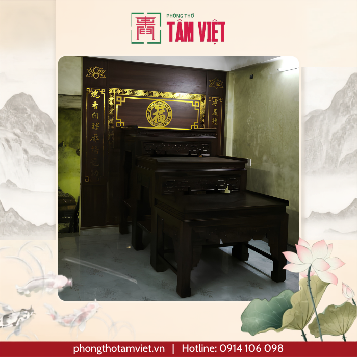Bàn thờ gỗ Chiuliu 3 hệ thờ kết hợp CNC đồng bộ tại Đà Nẵng | Phòng Thờ Tâm Việt