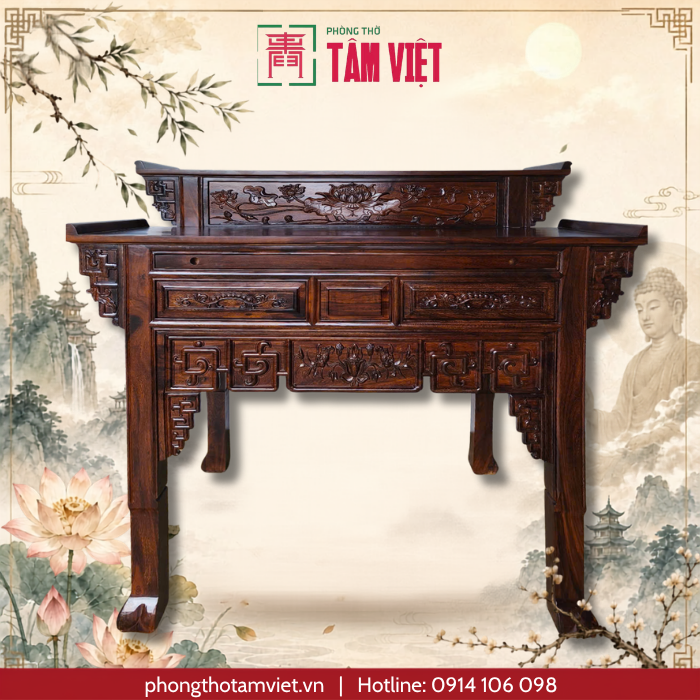 Bàn thờ gỗ Chiuliu 2 tầng dài 154cm – Thiết kế trang nghiêm cho không gian thờ