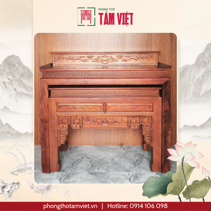 Bàn thờ mẹ con gỗ Gõ Mật 154cm | Phòng Thờ Tâm Việt
