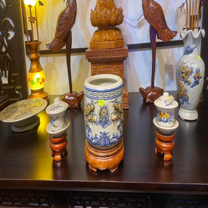 Bộ đồ thờ sứ Bát Tràng chạm khắc rồng