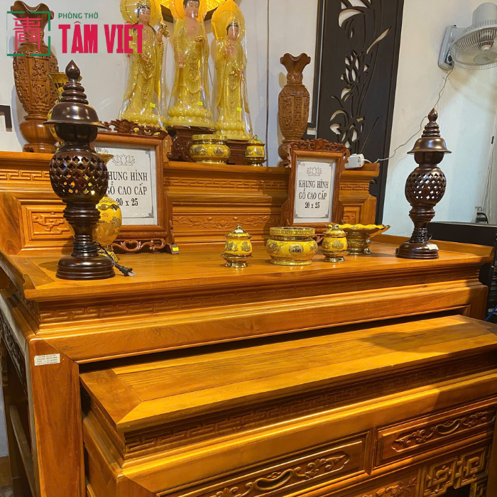 Mẫu bàn thờ gia tiên kết hợp thờ Phật dài 154cm