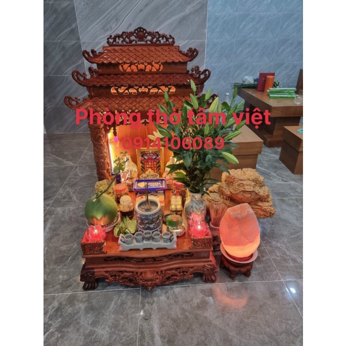 BÀN THỜ THẦN TÀI THỔ ĐỊA 3 MÁI GỖ HƯƠNG KTH361