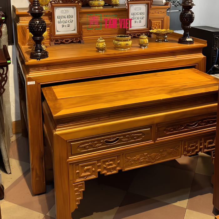 Bàn Thờ Gỗ Gõ Mật 2 Tầng Dài 154cm – Không Gian Thờ Rộng Rãi Và Linh Hoạt