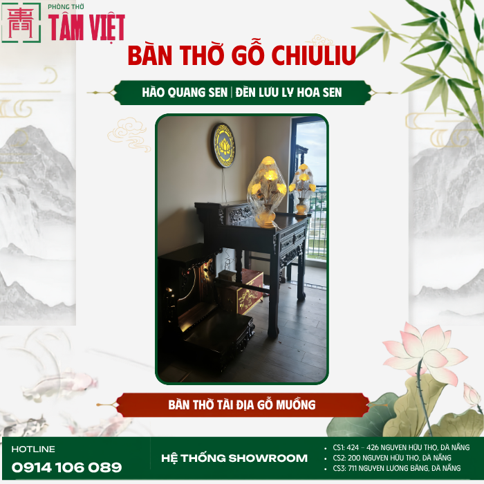 Bàn thờ gỗ Chiuliu 2 tầng cho căn hộ FPT Plaza | Phòng Thờ Tâm Việt