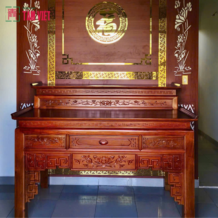 Bàn Thờ Gỗ Gụ 2 Tầng 154cm Có Hộc Tủ Tiện Lợi | Phòng Thờ Tâm Việt