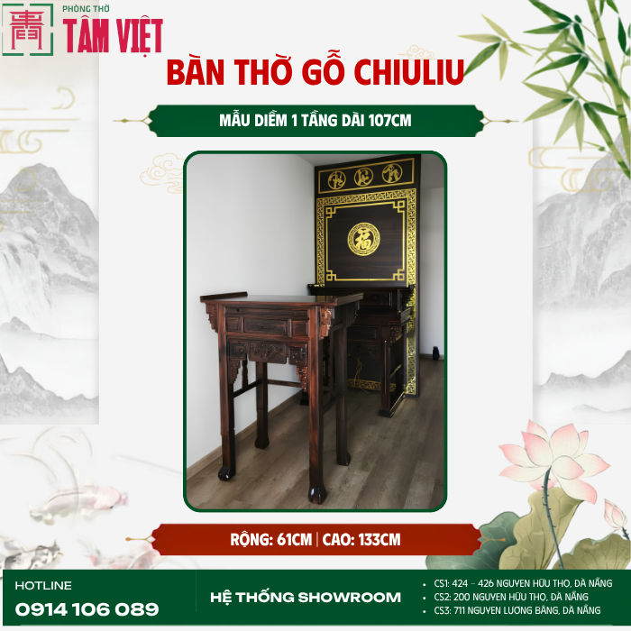 Bàn thờ gỗ Chiuliu 1 tầng 107cm | Phòng Thờ Tâm Việt