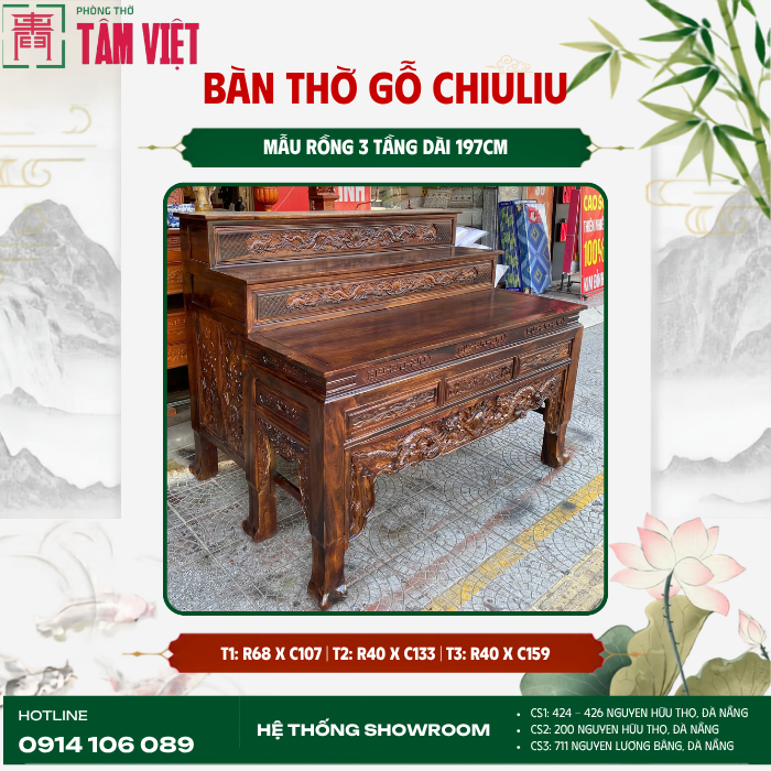 Bàn giao bàn thờ Tứ Linh gỗ Chiuliu 154cm | Phòng Thờ Tâm Việt