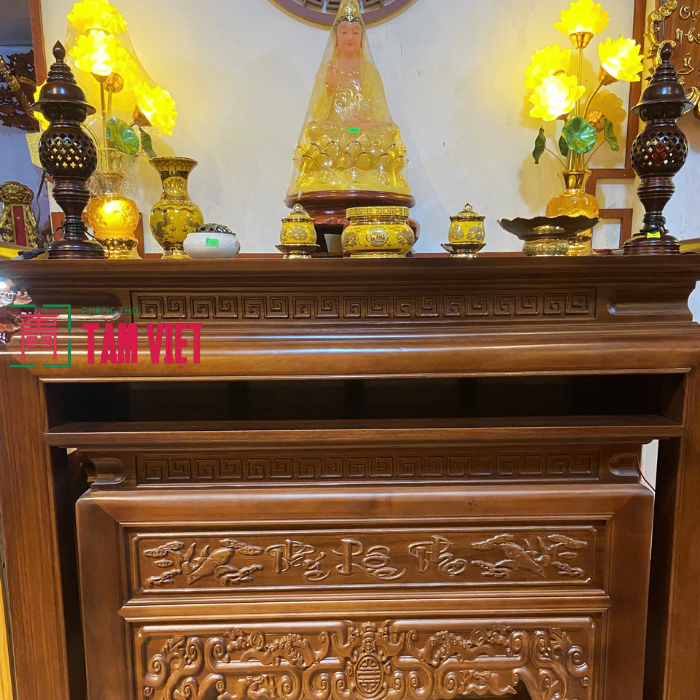 Bàn thờ gỗ gụ mẹ con chuẩn phong thủy, tối ưu không gian
