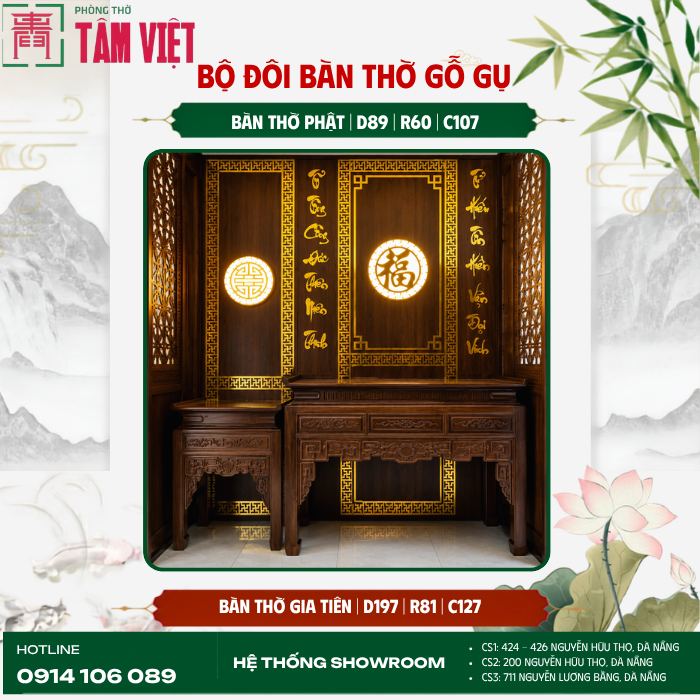 Bàn giao bộ đôi bàn thờ gỗ gụ mẫu Ngũ Phúc tại Bàu Mạc | Phòng Thờ Tâm Việt