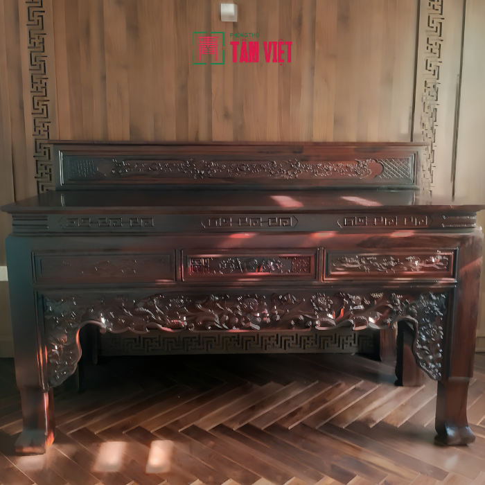Bàn Giao Không Gian Thờ Gỗ Muồng Đen 2 Tầng Dài 197cm Tại Đường Thăng Long, Cẩm Lệ