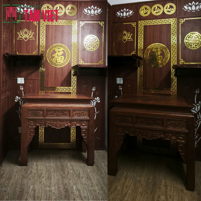 Bàn Giao Không Gian Thờ Gỗ Hương Kết Hợp Vách CNC Cao Cấp Tại Phan Sĩ Thực, Hòa Thọ Đông
