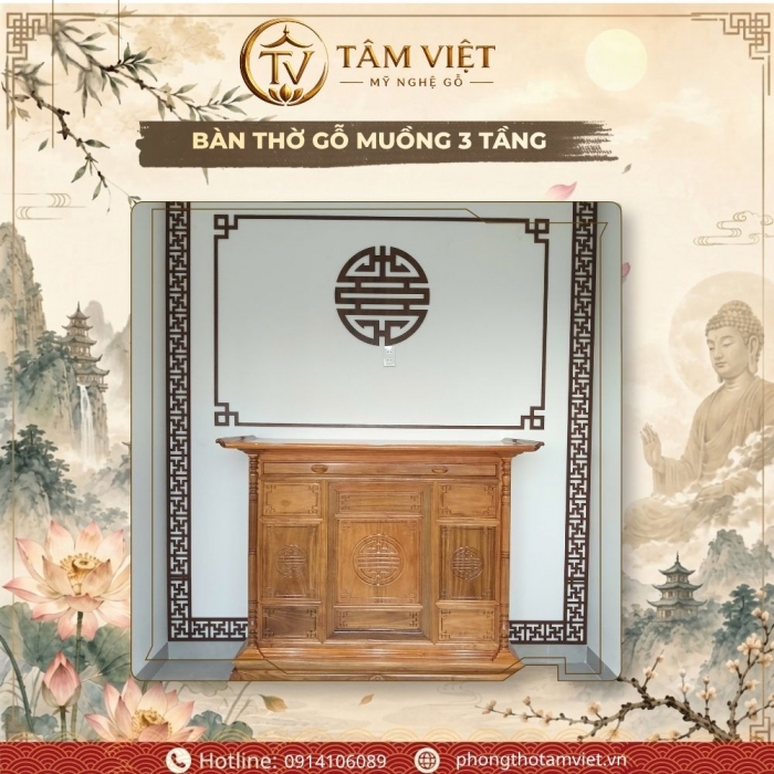 Dự Án Tủ Thờ Gỗ Gõ Mật & Vách CNC Tại Ngũ Hành Sơn | Tâm Việt