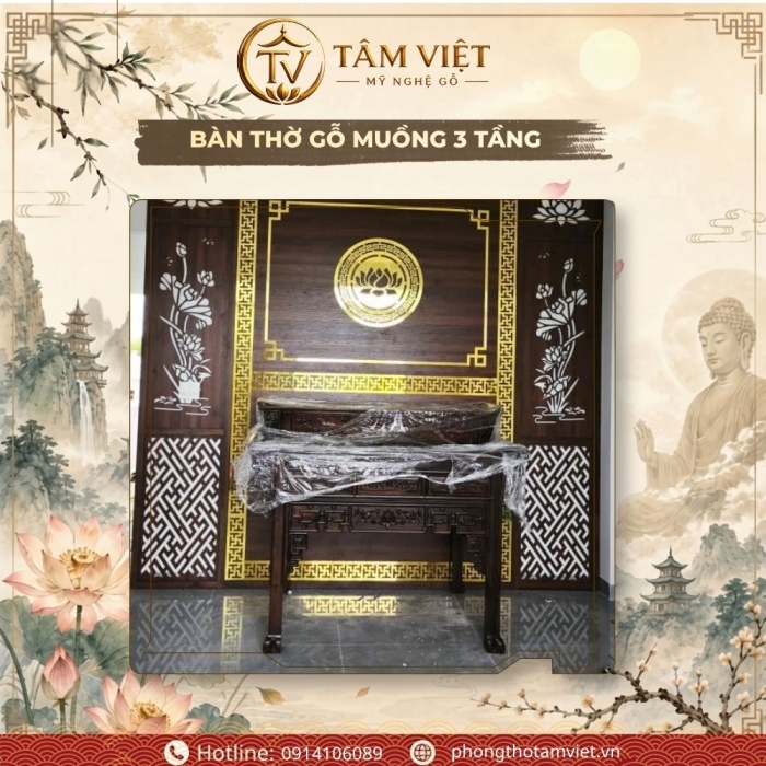 Dự Án Thi Công Bàn Thờ Gỗ Muồng & Vách CNC 9.45m2 Tại Hải Châu | Tâm Việt