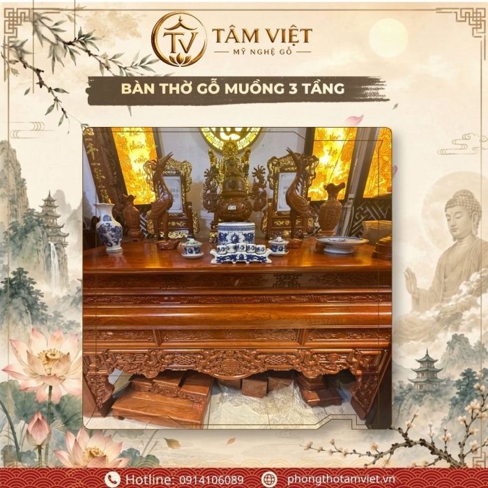 Tuyệt Tác Bàn Thờ Gỗ Hương Đục Chạm Kênh Bong 197cm | Tâm Việt