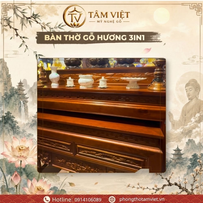 Mẫu Bàn Thờ 3 Trong 1 Gỗ Hương Cao Cấp Tại Đà Nẵng | Tâm Việt