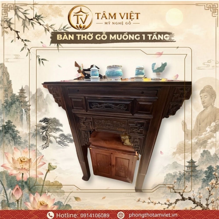 Bàn Thờ Gỗ Muồng 107cm Có Ngăn Kéo Cho Không Gian Nhỏ | Tâm Việt