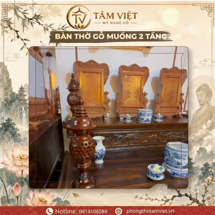 Bàn Thờ Gỗ Muồng 2 Tầng 154cm Tiện Ích 3 Ngăn Kéo | Tâm Việt Đà Nẵng