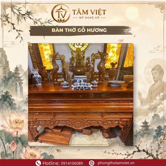 Bàn Thờ Gỗ Hương Đá 197cm Xứng Tầm Gia Tộc | Tâm Việt