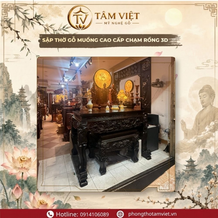 Bàn Thờ Gỗ Muồng Chân Móng Rồng 176cm Trấn Trạch Vượng Khí | Tâm Việt