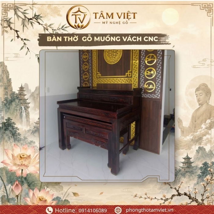 Mẫu Bàn Thờ 2 Tầng Gỗ Muồng Vách CNC Tại Quảng Nam | Tâm Việt