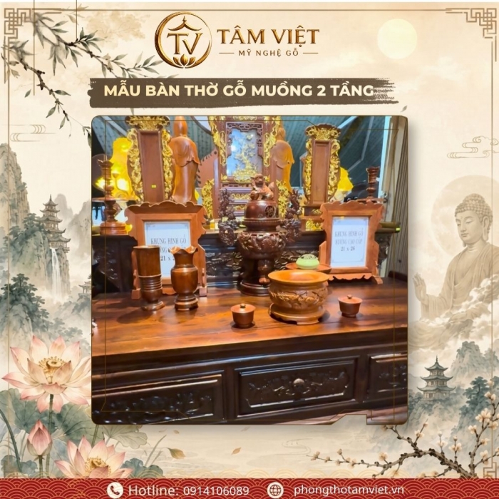 Mẫu Bàn Thờ Gỗ Muồng 2 Tầng 147cm Chuẩn Lỗ Ban | Tâm Việt Đà Nẵng