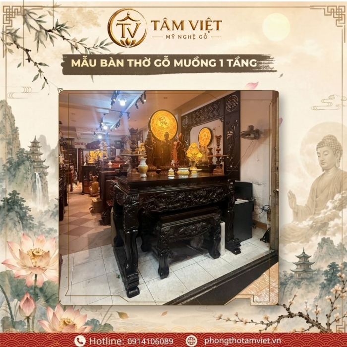Bàn Thờ Gỗ Muồng Chân Móng Rồng 1 Tầng Chuẩn Lỗ Ban | Tâm Việt Đà Nẵng