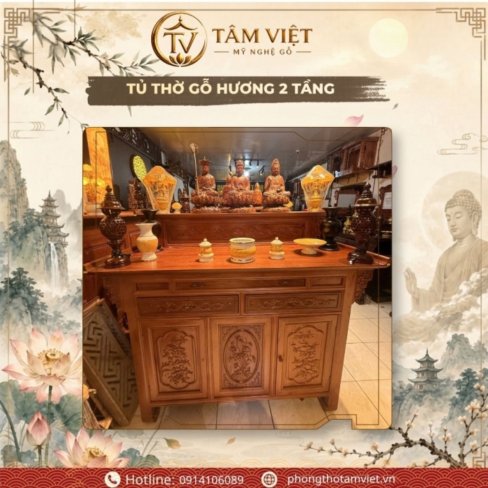 Mẫu Tủ Thờ Gỗ Hương 2 Tầng Siêu Lưu Trữ Tại Đà Nẵng | Tâm Việt