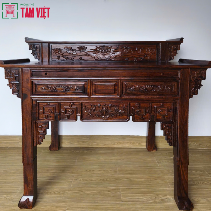 BÀN THỜ GIA TIÊN GỖ MUỒNG CHẠM HOA SEN 