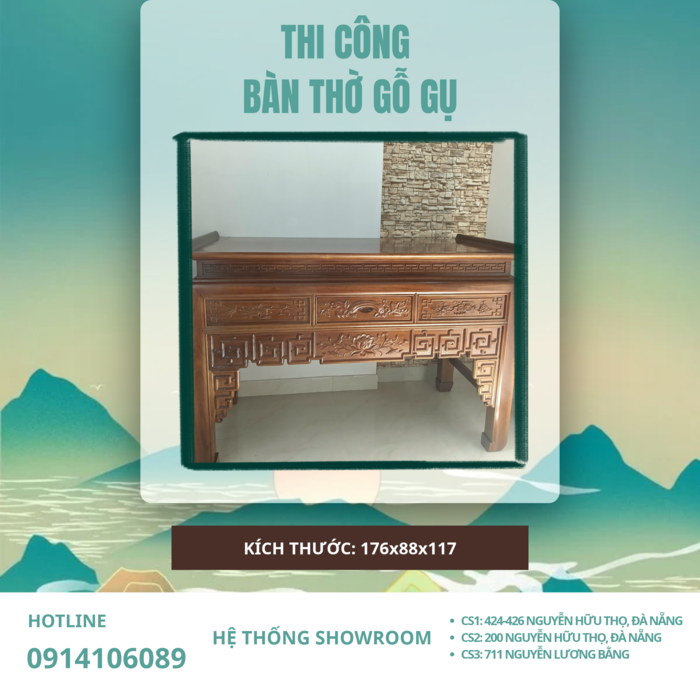 Thi Công Bàn Thờ Gỗ Gụ 1 Tầng Cho Gia Đình Anh Trường Tại Thanh Sơn 2 | Phòng Thờ Tâm Việt