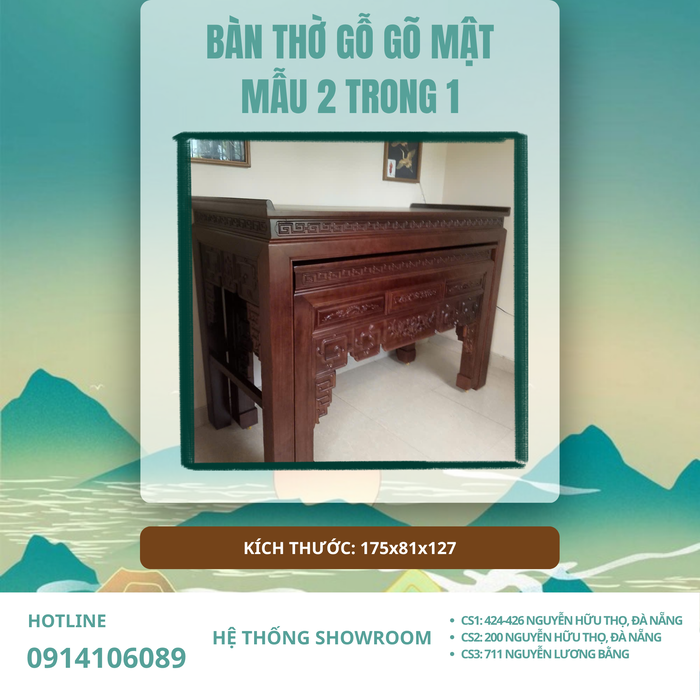 Bàn Thờ Gỗ Gõ Mật 2 Trong 1 | Kích Thước 175×81×127cm – Màu Gỗ Chiu Liu
