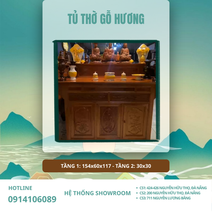 Mẫu Tủ Thờ Gỗ Hương 2 Tầng 154x60x117cm | Thiết Kế Đẹp, Đầy Đủ Công Năng