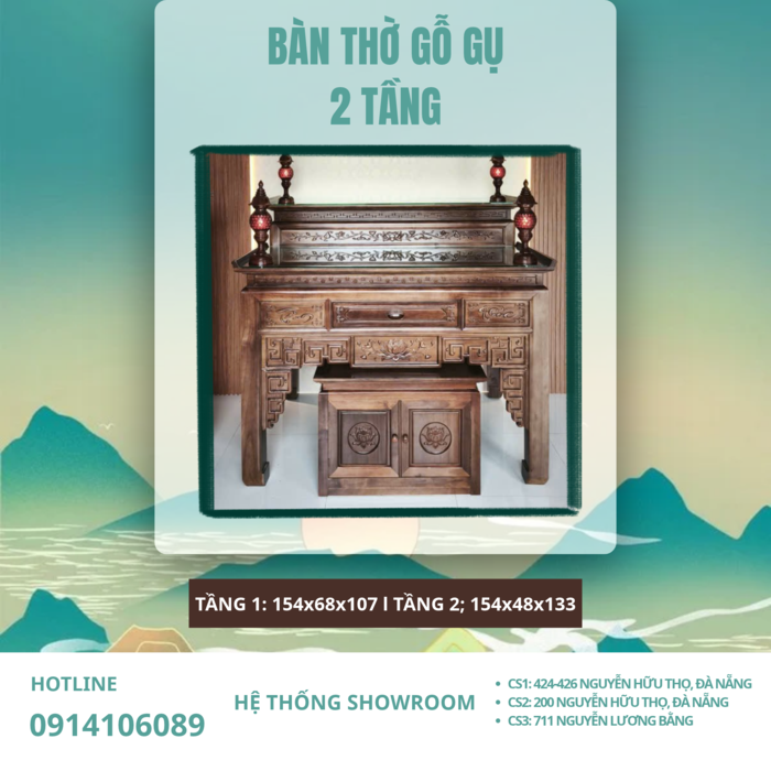 Thi Công Bàn Thờ Gỗ Gụ 2 Tầng Cho Gia Đình Anh Sơn Tại Cẩm Lệ | Phòng Thờ Tâm Việt