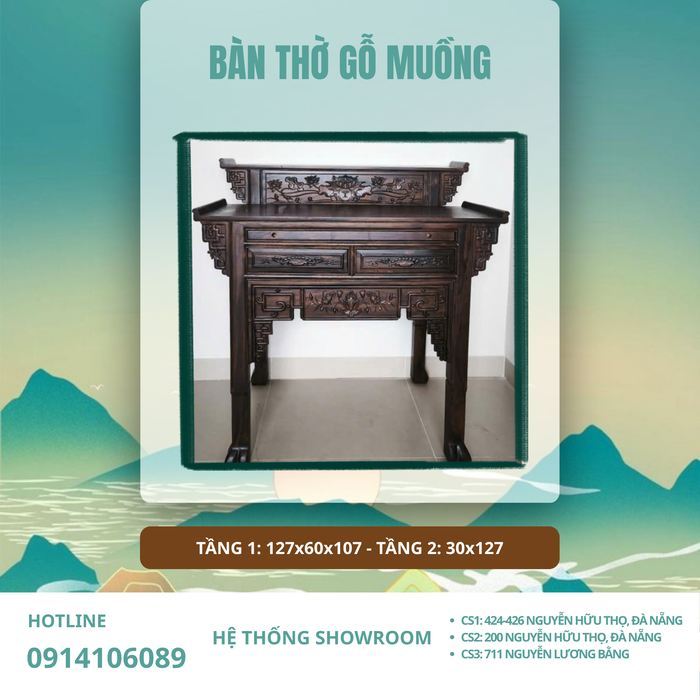 BÀN THỜ GỖ MUỒNG 2 TẦNG MẪU DIỀM
