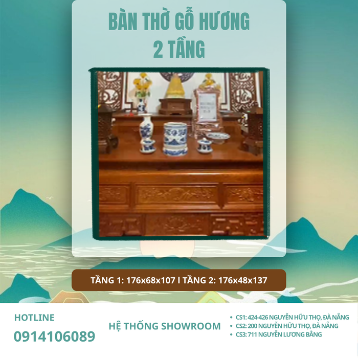 BÀN THỜ GỖ HƯƠNG 2 TẦNG 176×68×107CM | Thiết Kế Bề Thế, Trang Nghiêm & Đậm Nét Truyền Thống