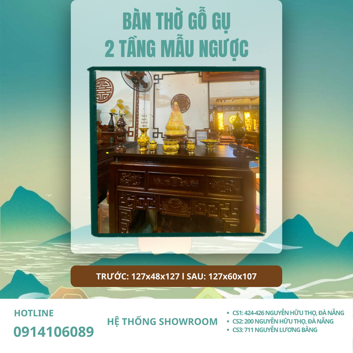 Bàn Thờ Gỗ Gụ 2 Tầng Mẫu Ngược | Thờ Phật, Gia Tiên & Ngũ Tự