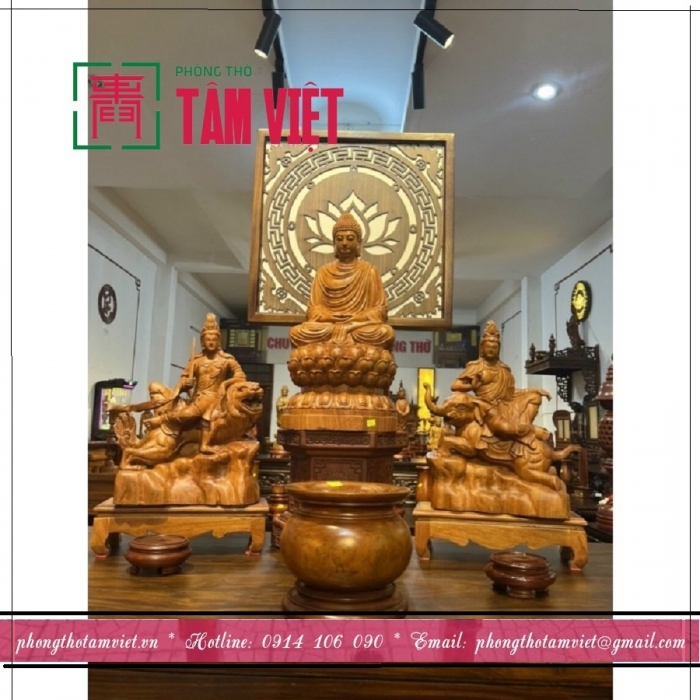 Bộ tam thánh tượng phật thích ca mâu ni gỗ Hương