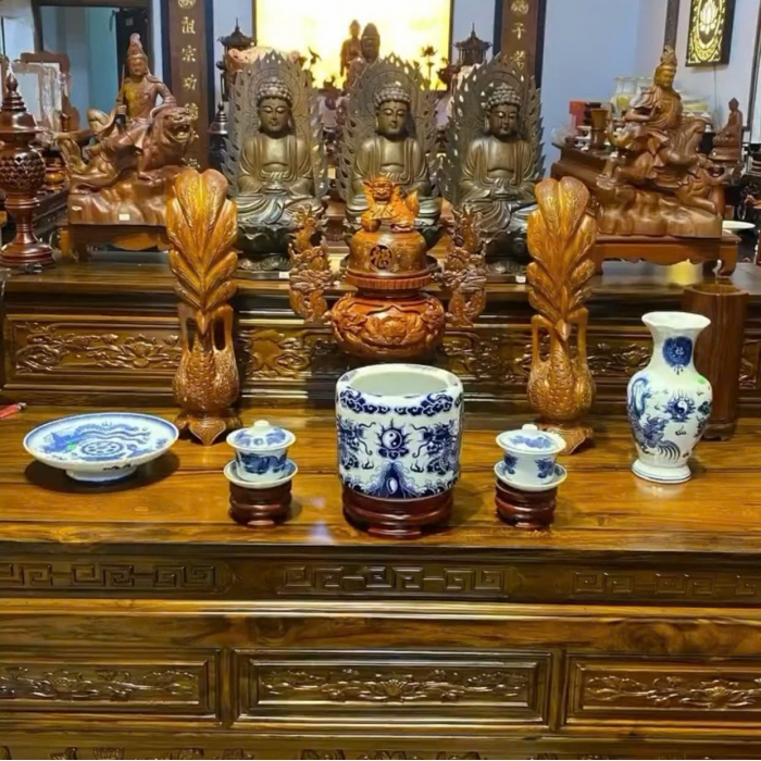 Bộ đồ thờ sứ Bát Tràng họa tiết rồng