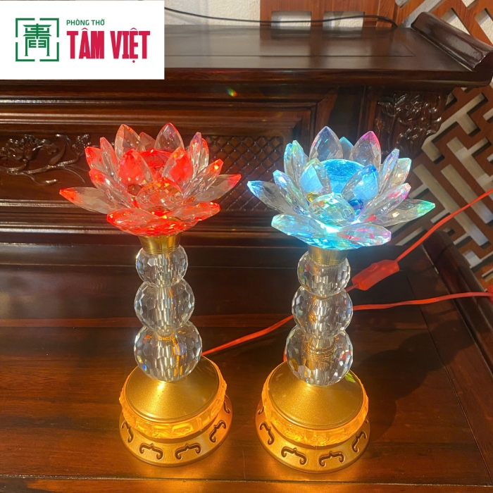 Đèn thờ Pha Lê Hoa Sen Đổi Màu