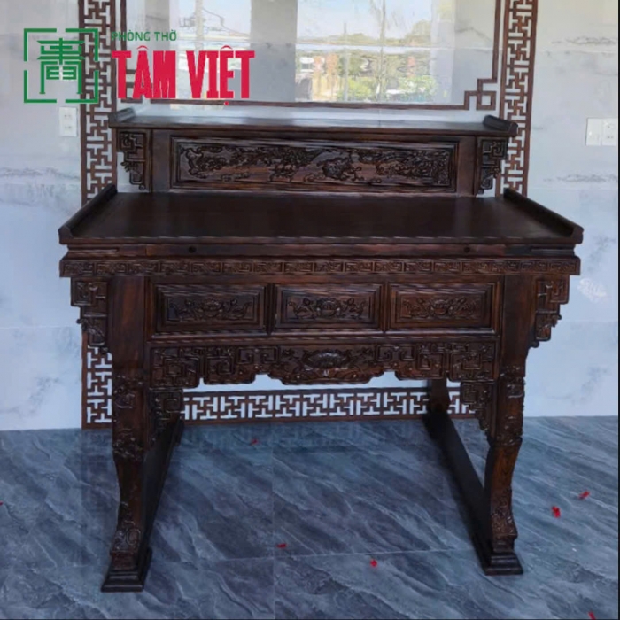 Bàn thờ Tứ Linh gỗ Chiu Liu 2 tầng – Vẻ đẹp tâm linh, chuẩn phong thủy.