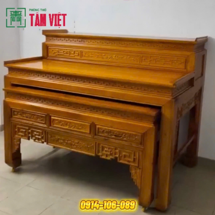 Bàn giao bàn thờ 2 tầng gỗ Gõ Mật – Sơn PU gốc nước | Hải Châu – Đà Nẵng