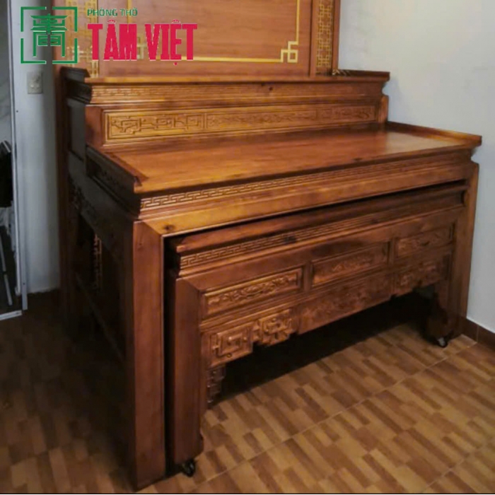 Bàn Giao Gian Thờ Gỗ Gõ Mật 2 Tầng – An Tâm Với Công Nghệ PU Gốc Nước